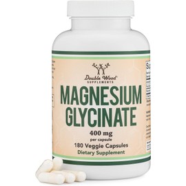 Magnesium Glycinate 400mg, for Sleep, Muscle, & Heart Support - (Vegan, Third Party Tested, Gluten Free, Non-GMO), 180 Capsules by Double Wood Supplements