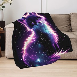 GNEW Fox Blanket for Girls, Cute Galaxy Fox Throw Blankets, Kawaii Fox Gifts for Girls Boys Kids Baby, Fox Lovers Gifts Blanket, Cute Fox Decor, Purple Black Hot Pink Sparkle Starry Stars,50"x40"