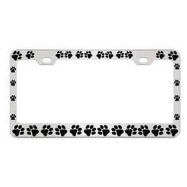 BISIRI Dog Paws Heavy Duty Stainless Steel Chrome License Plate Frame Car Tag Holder