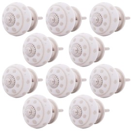 Knober 10 pieces in white ALBA white, decorated, stainless steel fitting, furniture knobs, 40 mm knob, metric thread M3