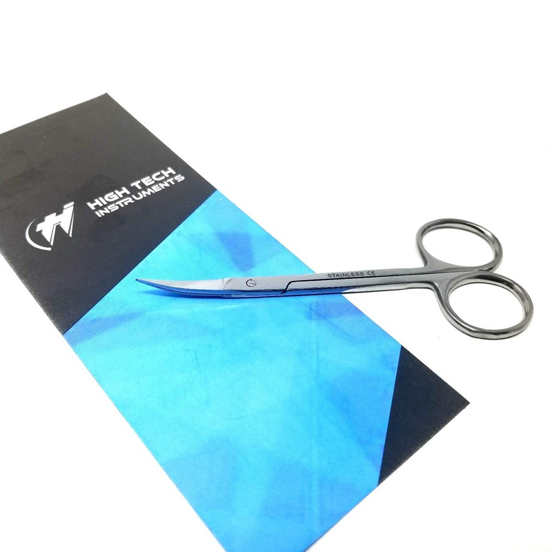 HTI BRAND Iris Micro Dissection Lab Sharp Scissors, Curved, 4.5"