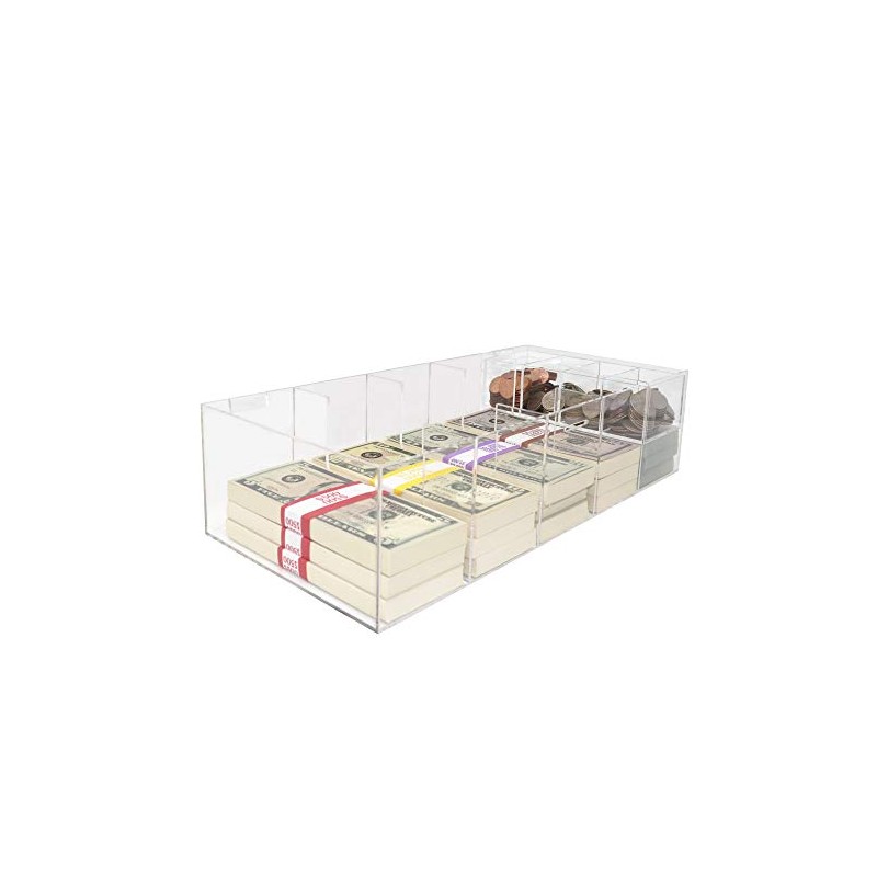 Acrylic Money Tray with Coin Tray Insert, 5 Compartment Clear