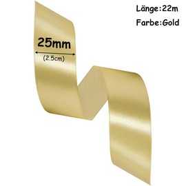 Gold Satin Ribbons 25 mm Wide, 22 Metres Ribbon, Gift Ribbon for Gift Wrapping, DIY Crafts, Bouquets, Sewing Projects, Bow Making, Birthday and Wedding Decorations