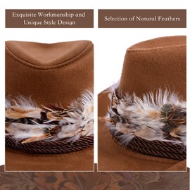 Feather Hat Band for Men Women - Feather Cowboy Western Hat Bands with Adjustable Strap Rustic Modern Design Fits All Cowboy Western Hats - One Size
