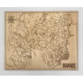 Engraved Map of RDR 2 on Baltic Birch, 8x10 inch