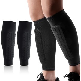 1 Pair Ski Shin Guards, Honeycomb Compression Sleeve Football Shin Pads, Breathable Elastic ShinDefender for Skiing and Soccer, ShinProtectors for Teenagers and Adults Sports Training, Black, L