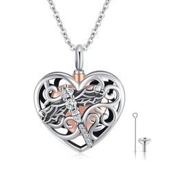 XIXLES Urn Necklace for Ashes 925 Sterling Silver Dragonfly Pendant Urn Necklace 925 Sterling Silver Urn Necklace for Ashes Cremation Ash Chain Pendant for Men and Women, Sterling Silver