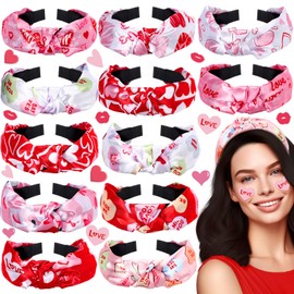 Hoteam 12 Pcs Valentine's Day Headband bulk for Women Love Heart Conversation Valentines Knotted Headbands Pink Red Wide Hair Hoop Galentines Headband for Valentine's Day Gifts Accessories