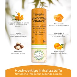 Nature Cosmétique® Lip Care Sea Buckthorn Orange - For Dry and Cracked Lips - With Beeswax, Jojoba Oil & Vitamin C - Sustainable Paper Sleeve - Made in Germany