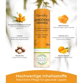 Nature Cosmétique® Lip Care Sea Buckthorn Orange - For Dry and Cracked Lips - With Beeswax, Jojoba Oil & Vitamin C - Sustainable Paper Sleeve - Made in Germany
