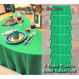 ZeriTlolen 6 Pack Round Disposable Tablecloth 84 Inch Plastic PEVA Water Resistant Table Cloth for Wedding Banquet Restaurant BBQ Party Fine Food Wedding Outdoor Green
