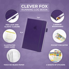 Clever Fox Running Log Book – Complete Run Training Tracker Journal – Runners Planner, Track Gifts & Stuff For Runners, Women & Men (Purple)