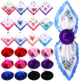 HunnmingRe 12 Set Mini Tea Party Hats for Women Hankies with Vintage Floral Print Fascinators for Women Top Hat Fascinator Decorative Hair Clip for Tea Party Centerpieces Accessory