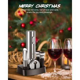 TOMEEM Electric Wine Opener Set - Rechargeable Wine Bottle Opener with Vacuum Stoppers,Wine Pourer, Foil Cutter,and Storage Stand - Ideal Wine Accessories & Wine Gift Set for Wine Lovers