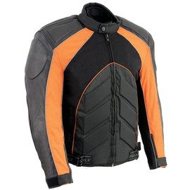NexGen SH2153 Men's Black and Orange CE Armored Motorcycle Textile and Leather Combo Jacket - 5X-Large