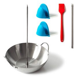 Rimcrow Vertical Skewer for Tacos Al Pastor, BBQ Hack Vertical Skewer Stand for Oven Shawarma Kebabs, Grill or Smoker; 2 Sizes of Stainless Steel Skewers, Basting Brush and Pair of Silicone Oven Mitts