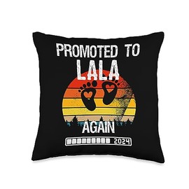 Promoted To LALA Est.2024 Vintage Retro Pregnancy Throw Pillow, 16x16, Multicolor