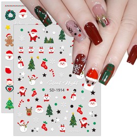 Christmas Nail Art Stickers Decals 6 Sheets Santa Claus Elk Snowmen Nail Decals Self-Adhesive Holiday Nail Art Design Decoration Cute Cartoon Christmas Nail Sticker for Women Winter Nails Accessories