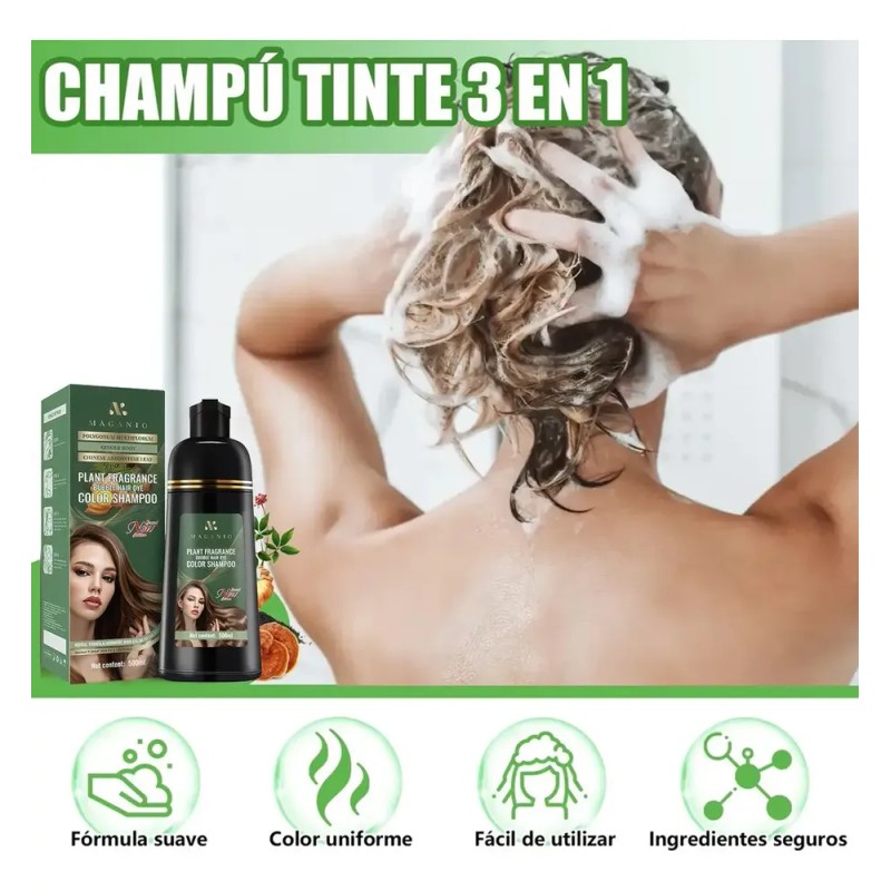 Shampoo Tinte Cubre Canas Marrón de MAGANIO, 500 mL
