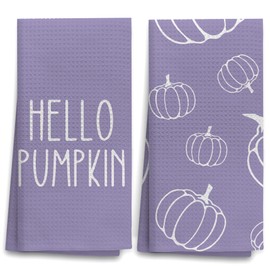 OHSUL Purple Fall Kitchen Towels Decor, Autumn Pumpkin Decor, Fall Hand Dish Towels, Fall Autumn Decor Decorations for Home, Fall Bathroom Decor, Housewarming Gifts, Set of 2