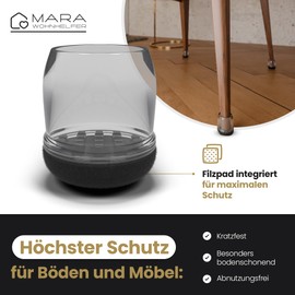 MARA WOHNHELFER® 32 x Round Chair Leg Caps with 360° Reinforced Felt, Chair Leg Protectors, Protective Caps, Felt Gliders for Chairs (Transparent, Medium, Size M, 19-25 mm)
