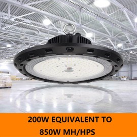 CHMLT 200W LED High Bay Lights 5000K 30000LM UFO High Bay LED Light for Shop Warehouse Garage Factory Commercial Lighting 1PACK