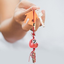 VILLCASE Japanese Omamori Amulet, Hanging Sachet Lucky Charms Blessing Bag Pendant for Car, Japanese Style Daruma Wind Chime Bell Car Pendant Goody Luck Ornament