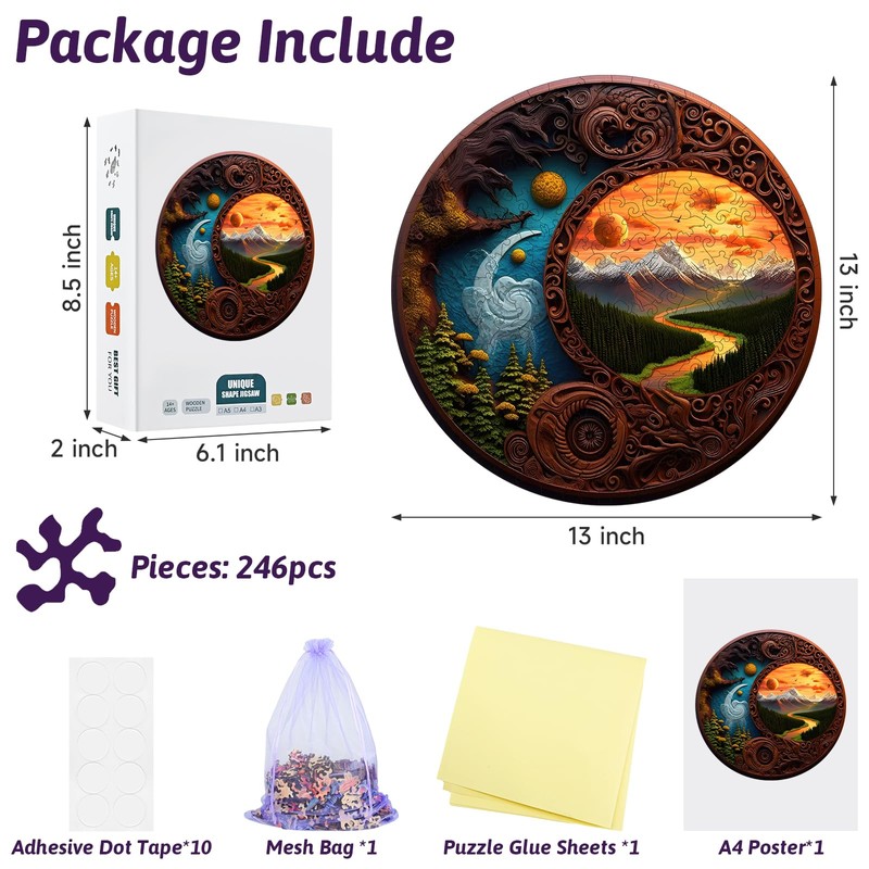 Round Wooden Jigsaw Puzzle - 246 Piece Yin Yang Nature