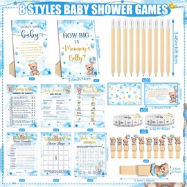 Funnymoom 426 Pcs Bear Baby Shower Games Set-8 Games, Includes Baby Shower Bingo, Price is Right, Guess Who, Word Scramble, Prediction and Advice, How Big is Mommy's Belly, Don't Say The Words