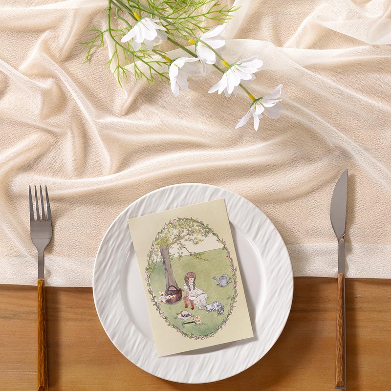 Socomi Cream White Gauze Table Runner Chiffon Like Wedding Table