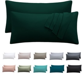 Nesture Cushion Cover 40 x 80 cm, Set of 2, Pillowcases 40 x 80 cm, Dark Green, 100% Microfibre Cushion Covers with Zip, Soft and Non-Iron