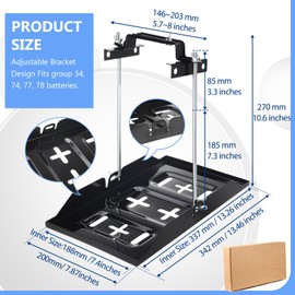 BBTO 2 Set Battery Hold Down Tray Kit Adjustable Universal Battery Hold Down Bracket Relocation Kit Trunk Metal Bracket Clamp for Boat Car Marine (10.6" Bolt with 13.4" Tray)