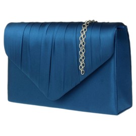 Girly Handbags Womens Satin Pleated Clutch Bag (Denim)