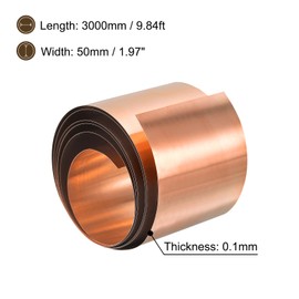 sourcing map Copper Sheet Roll, 3000mm x 50mm x 0.1mm 99.9% Pure Copper Strip Metal Foil Plate for Electrical DIY Projects