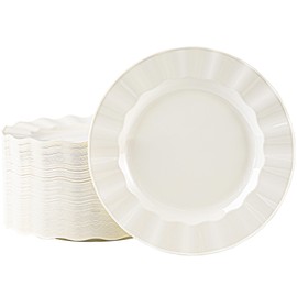 NZVCN 72 Pack Ivory Plastic Plates, 7" Disposable Wave Salad/Dessert Plates Elegant Heavy Duty Plate for Party, Wedding, Thanksgiving, Christmas
