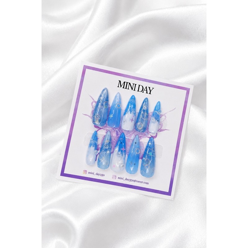 Sky Bubble Dream Handmade Nail Tips - Ballerina / 스카이