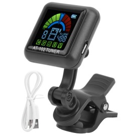 Guitar Tuner, Violin Tuner Guitar Clip‑on Tuner USB Rechargeable Built‑in Battery Violin Ukulele Tuner AT‑102 with Color Screen(AT-102 Black)