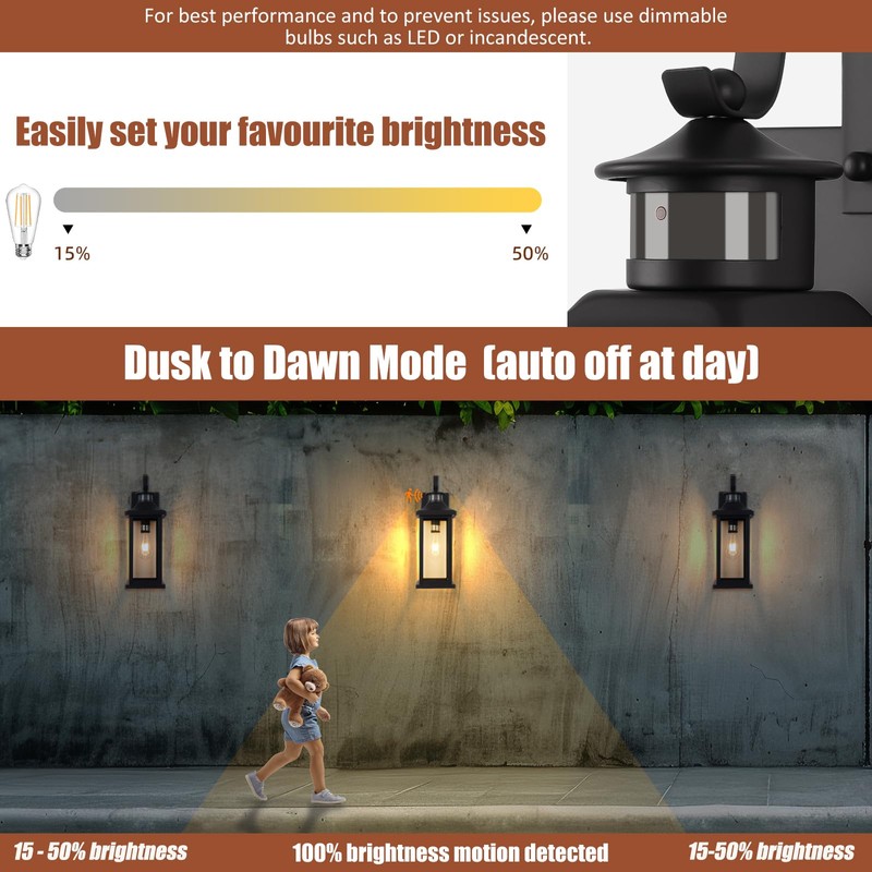 Roravilila 1-Pack 18 Inch Motion Sensor Front Porch Light IP65