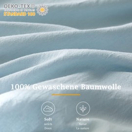 Simple&Opulence Bed Linen 2-Piece 100% Washed Cotton Soft and Comfortable Sleeping Comfort Oeko-Tex Certified Duvet Cover and 1 Pillowcase (135 x 200 cm, 1 x 80 x 80 cm, Ice Blue)