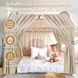 Alishomtll House Bed Canopy Decoration Set, 2 Bed Canopy, House Bed Made of 100% Cotton Muslin, 1 Bunting 300 cm, Children's Bed Canopy Fabric Canopy for Girls, Boys, Children's Room, 67 x 320 cm