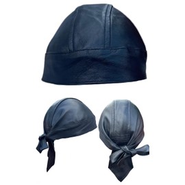 Unisex Biker,Punk, Pirate Durag Cap 100% Real Cowhide Leather Free Size Adjustable Black