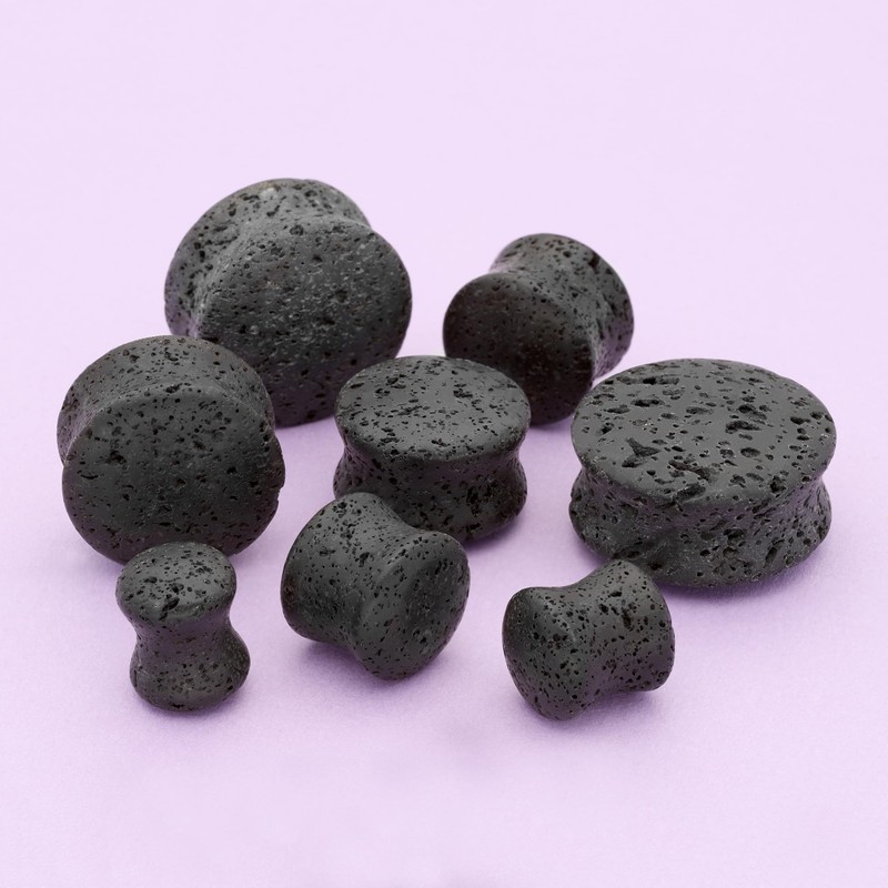 Treuheld® Lava Stone Ear Plug, 9 Sizes, Black, Stainless Steel