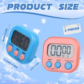 2PCS Digital Timer, Magnetic Kitchen Timer Clock, Minute Cooking Timer Cooking Minute Seconds Count Up Countdown for Kids Kitchen Cooking Classroom Gym Study Teeth Cleaning Children (Blue,Pink)