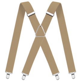 WOXVM Mens Suspenders Adjustable Braces with 4 Strong Metal Clips Elastic X Back Heavy Duty Suspender for Men and Women (Khaki)
