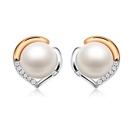Jewlldeen Pearl Earrings Studs, Heart Earrings for Women, 925 Sterling Silver, 7mm Shell Pearl
