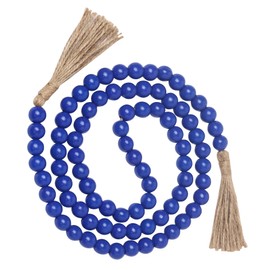 NEEDOMO Farmhouse Wood Beads Garland Decor, 58 Inch Wooden Beads for Boho Home Decor with Tassels, Rustic Country Decor for Table, Wall, Shelf, Tray, Vase, Living Room, Bedroom, Summer(Dark Blue)