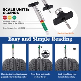 Tire Tread Depth Gauge Tool - Smart Color Coded Tire Tread Depth Gauge 6 Pack-Brake Lining Thickness Gauge 4 Pack -Automotive Ruler for Motorcycle, Car, Truck and Bus