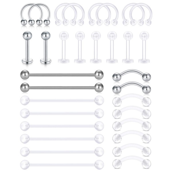 AceFun 32 pcs Mix Set Clear Piercing Retainers Septum Retainer