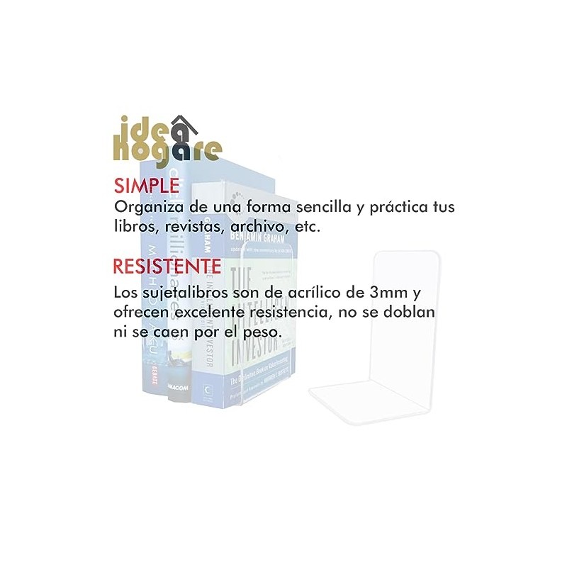 Sujetalibros Organizador Sujeta Libros Acrílico 2 Pzas