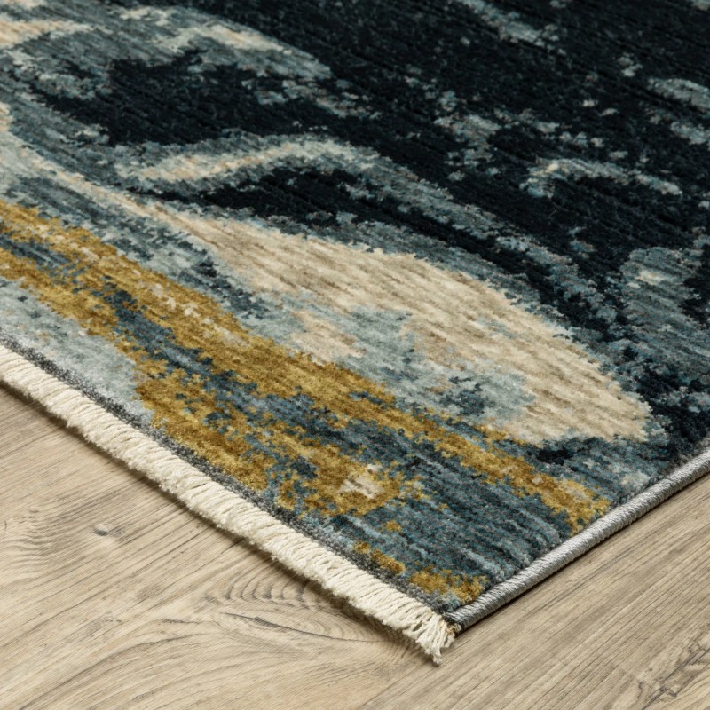 Homeroots 8' Navy Blue And Teal Abstract Runner Rug With